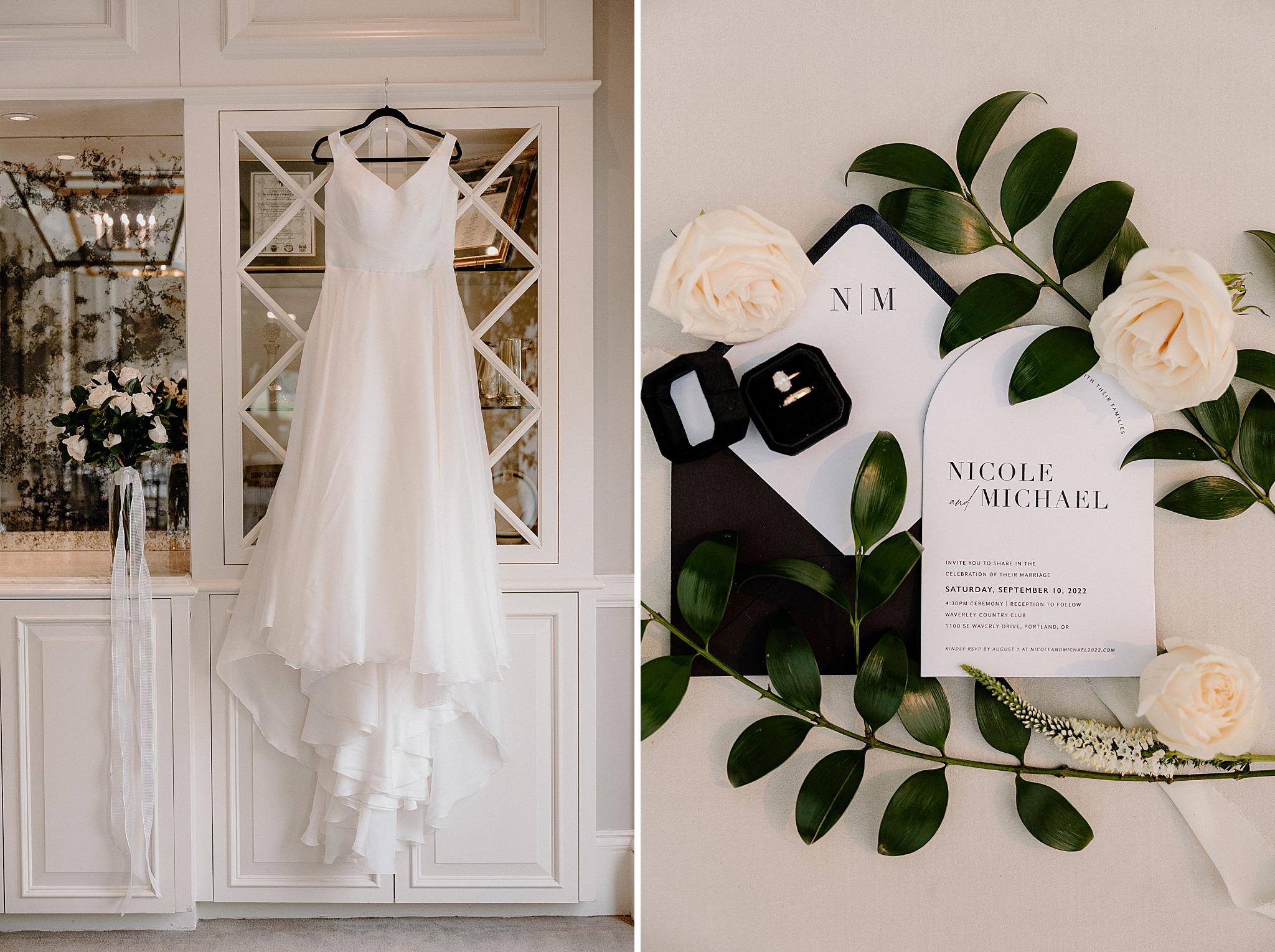 A wedding dress and invitation suite for a Waverley Country Club wedding. 