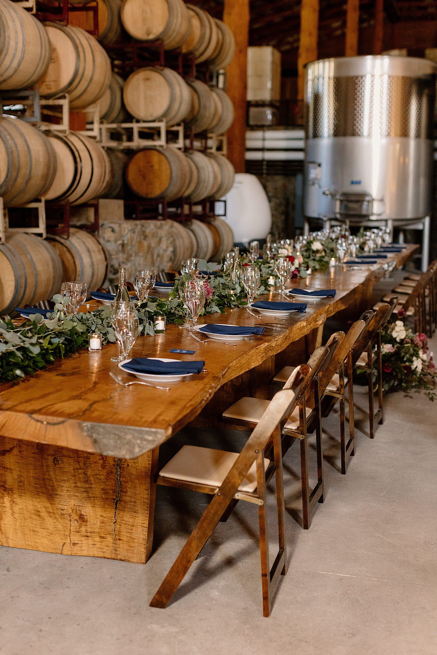 A wedding reception tablescape at Maysara winery.